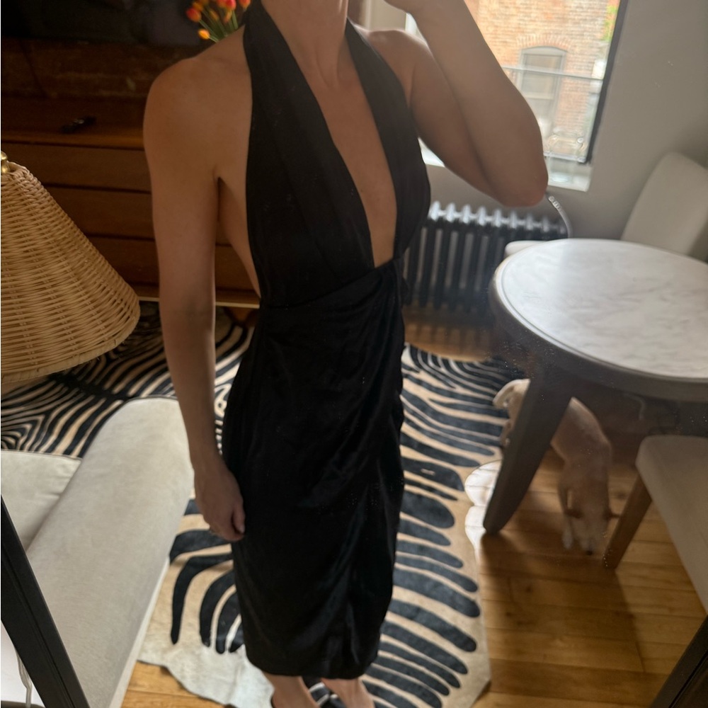 Ramy Brook Black Sheath Dress Halter Neckline
